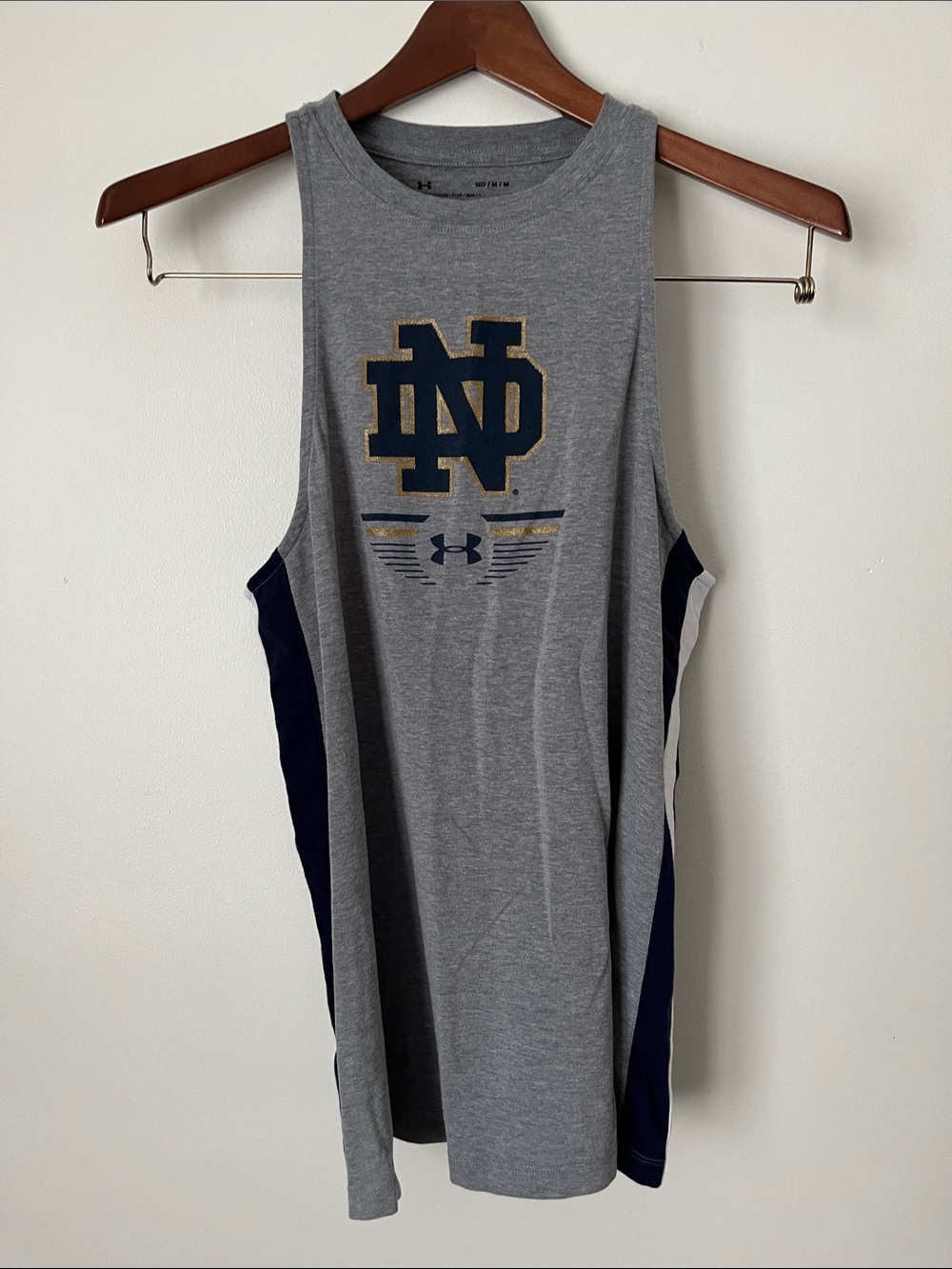 Under Armour Gray and Navy Notre Dame Sleeveless Tank